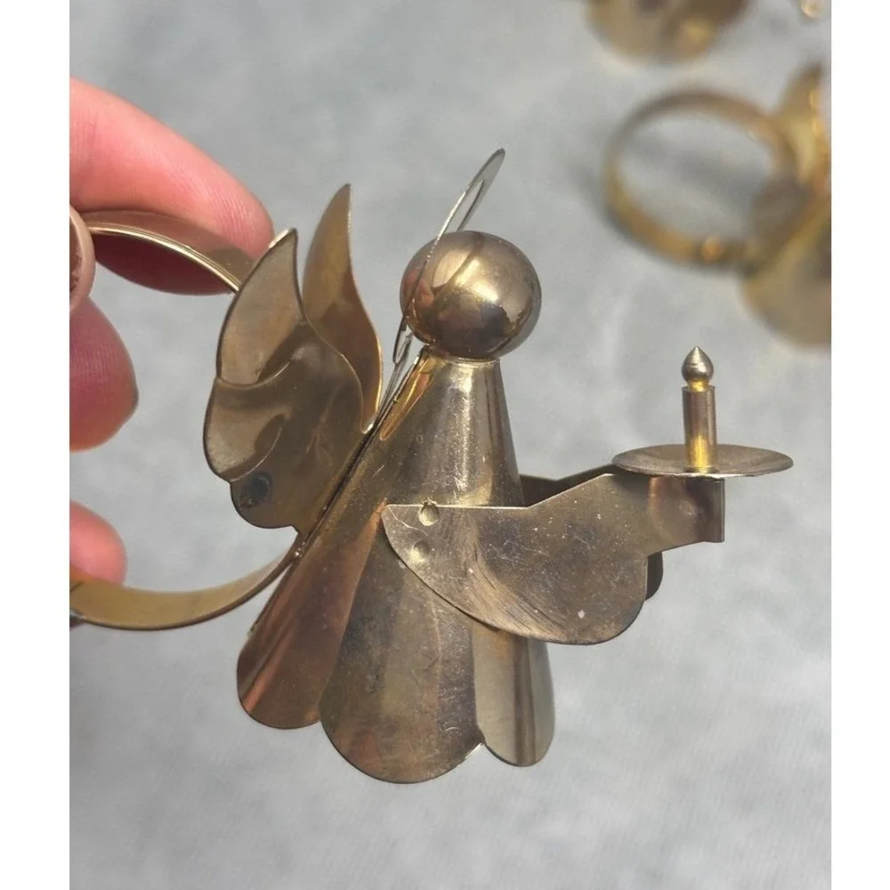 Vintage Brass Angel Napkin Rings Set of 4 Gold Christmas Holiday Table Decor‎
